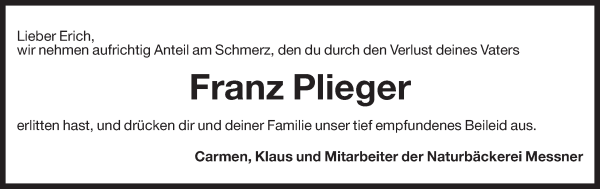 Traueranzeige von Franz Plieger von Dolomiten