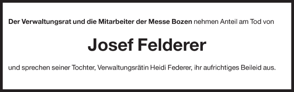 Traueranzeige von Josef „Sepp“  Felderer von Dolomiten
