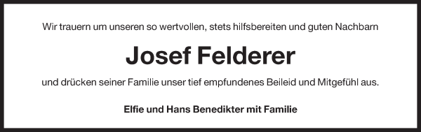 Traueranzeige von Josef „Sepp“  Felderer von Dolomiten