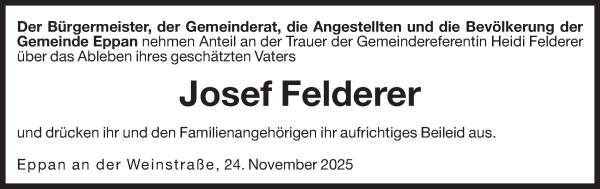 Traueranzeige von Josef „Sepp“  Felderer von Dolomiten