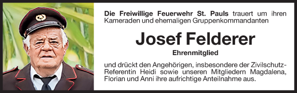 Traueranzeige von Josef „Sepp“  Felderer von Dolomiten