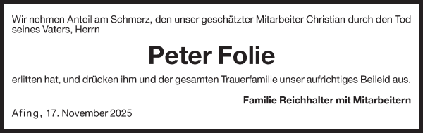 Traueranzeige von Peter Folie von Dolomiten