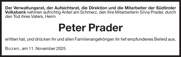 Traueranzeige von Peter Prader von Dolomiten
