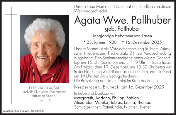 Traueranzeige von Agata Pallhuber von Dolomiten