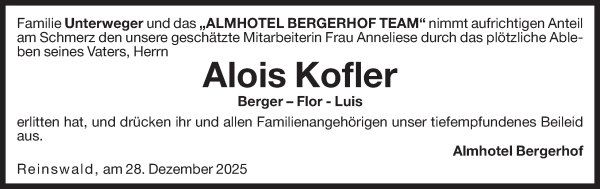 Traueranzeige von Alois Kofler von Dolomiten