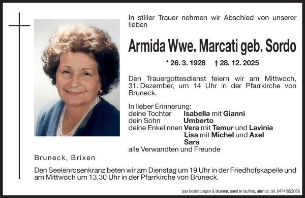 Traueranzeige von Armida Marcati von Dolomiten