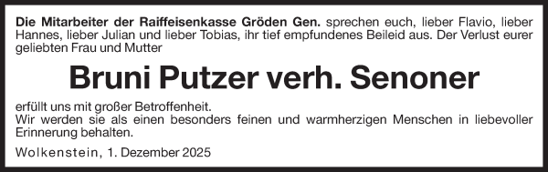 Traueranzeige von Bruni Senoner von Dolomiten