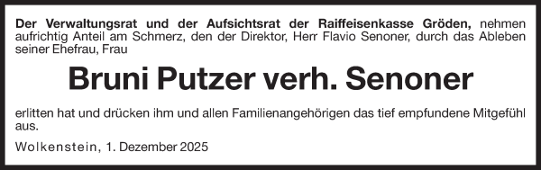 Traueranzeige von Bruni Senoner von Dolomiten