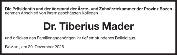 Traueranzeige von Dr. Tiberius Mader von Dolomiten
