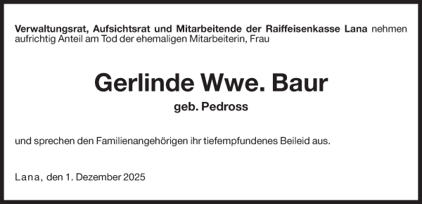 Traueranzeige von Gerlinde Baur von Dolomiten