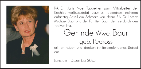 Traueranzeige von Gerlinde Baur von Dolomiten