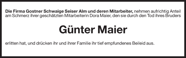 Traueranzeige von Günter Maier von Dolomiten