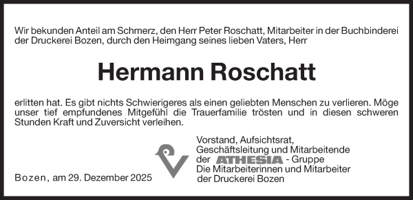 Traueranzeige von Hermann Roschatt von Dolomiten