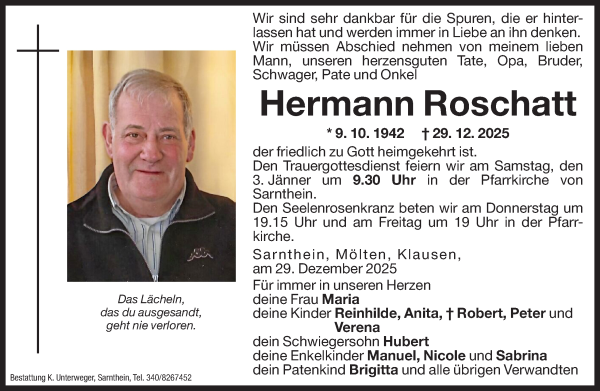 Traueranzeige von Hermann Roschatt von Dolomiten