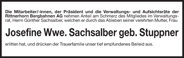 Traueranzeige von Josefine Sachsalber von Dolomiten