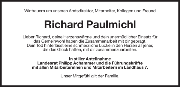 Traueranzeige von Richard Paulmichl von Dolomiten