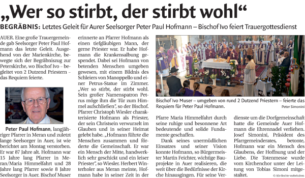 Traueranzeige von Peter Paul Hofmann von Dolomiten