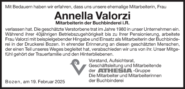 Traueranzeige von Annella Valorzi von Dolomiten