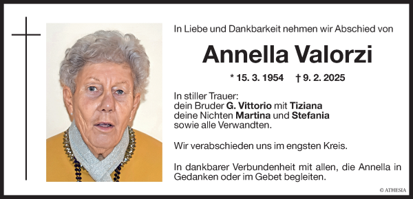 Traueranzeige von Annella Valorzi von Dolomiten