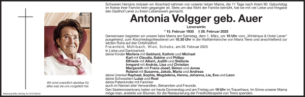 Traueranzeige von Antonia Volgger von Dolomiten