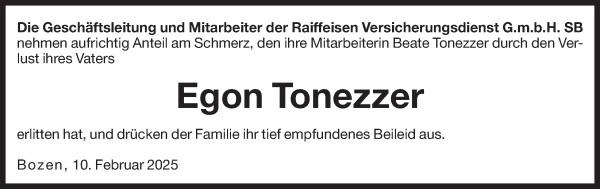 Traueranzeige von Egon Tonezzer von Dolomiten