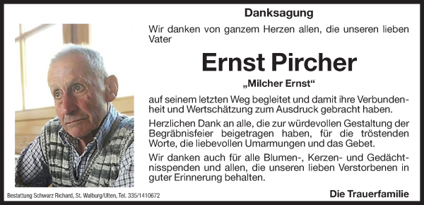 Traueranzeige von Ernst Pircher von Dolomiten