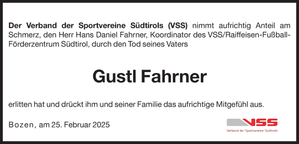 Traueranzeige von Gustl Fahrner von Dolomiten