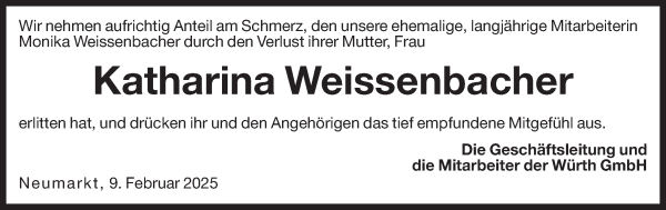 Traueranzeige von Katharina Weissenbacher von Dolomiten