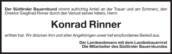 Traueranzeige von Konrad Rinner von Dolomiten