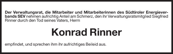 Traueranzeige von Konrad Rinner von Dolomiten