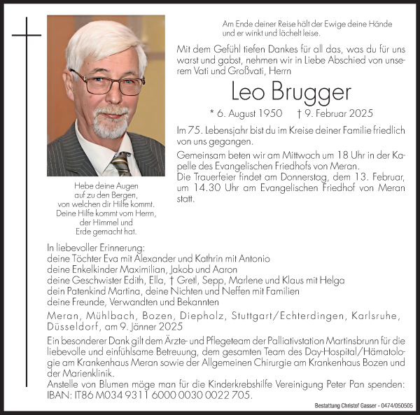 Traueranzeige von Leo Brugger von Dolomiten