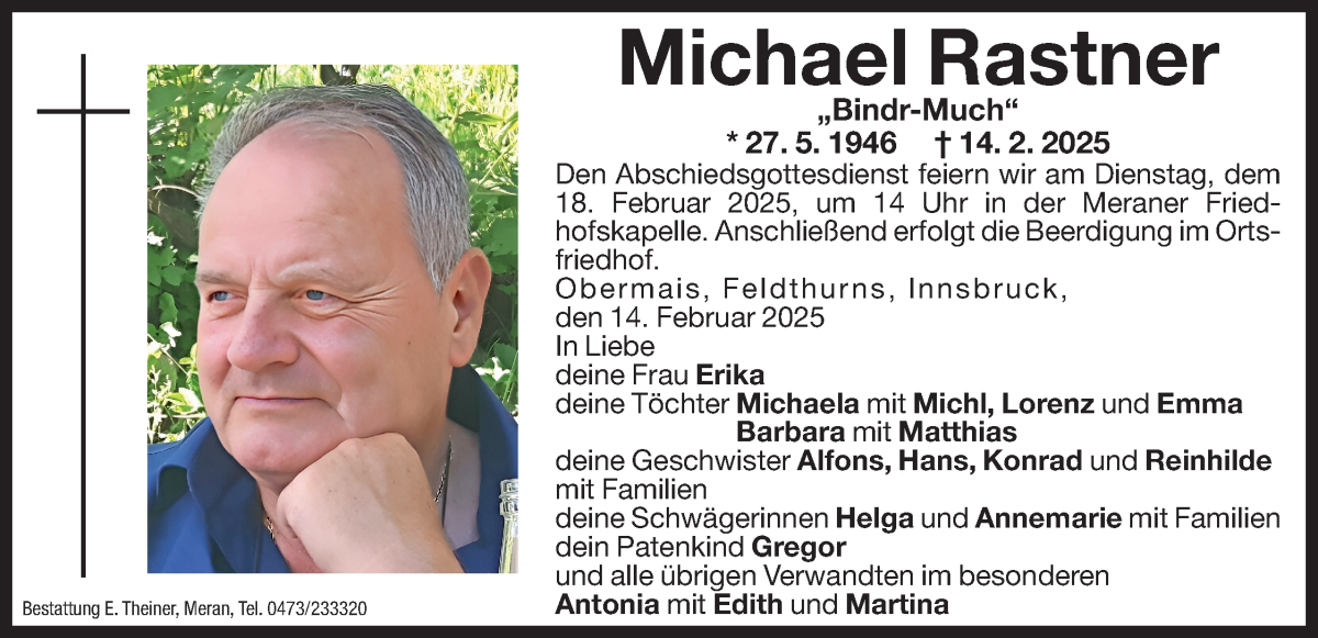  Traueranzeige für Michael Rastner vom 17.02.2025 aus Dolomiten