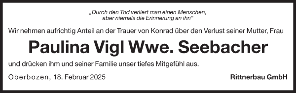Traueranzeige von Paulina Seebacher von Dolomiten