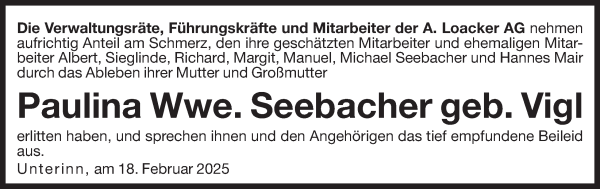 Traueranzeige von Paulina Seebacher von Dolomiten