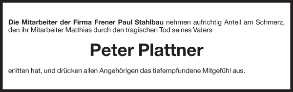 Traueranzeige von Peter Plattner von Dolomiten