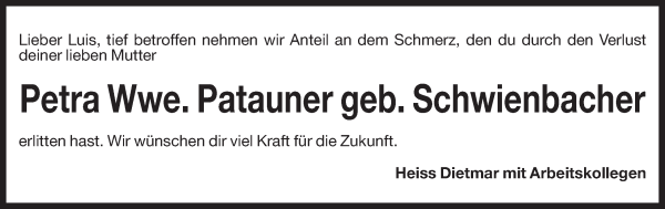 Traueranzeige von Petra Patauner von Dolomiten