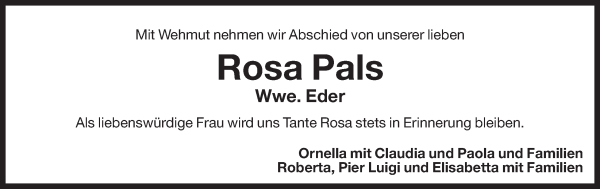 Traueranzeige von Rosa Eder von Dolomiten