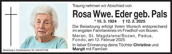 Traueranzeige von Rosa Eder von Dolomiten
