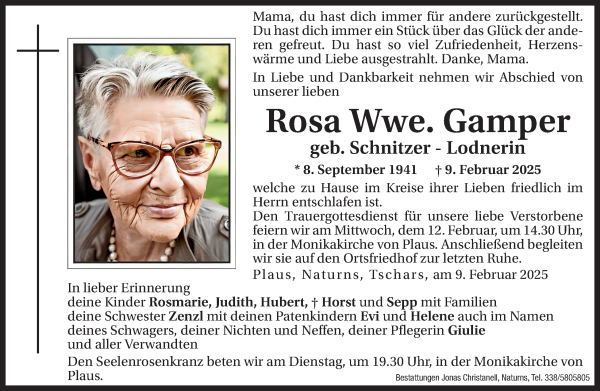 Traueranzeige von Rosa Gamper von Dolomiten