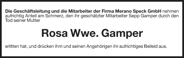 Traueranzeige von Rosa Gamper von Dolomiten