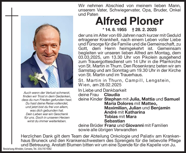 Traueranzeige von Alfred Ploner von Dolomiten