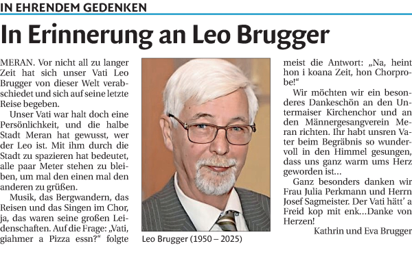 Traueranzeige von Leo Brugger von Dolomiten