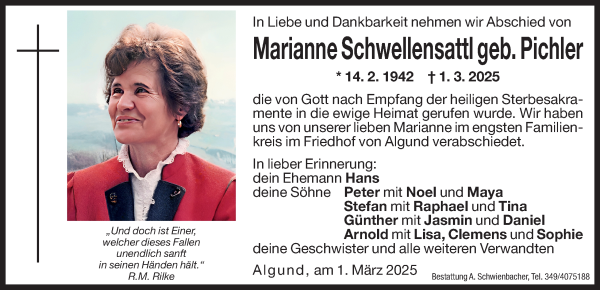 Traueranzeige von Marianne Schwellensattl von Dolomiten