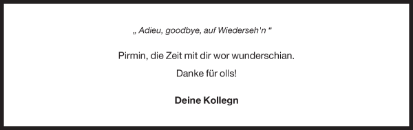 Traueranzeige von Pirmin Unterholzner von Dolomiten