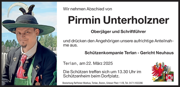 Traueranzeige von Pirmin Unterholzner von Dolomiten