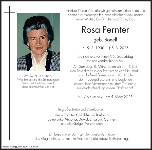 Traueranzeige von Rosa Pernter von Dolomiten