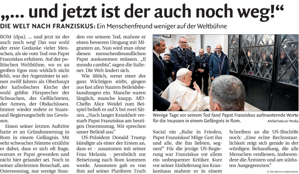 Traueranzeige von Papst Franziskus  von Dolomiten
