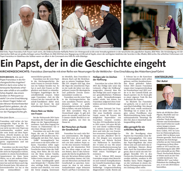 Traueranzeige von Papst Franziskus  von Dolomiten