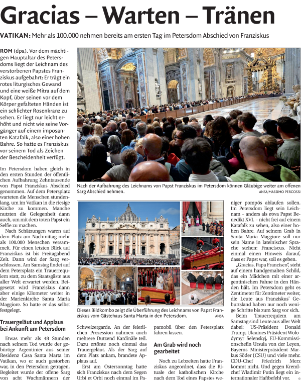 Traueranzeige von Papst Franziskus  von Dolomiten