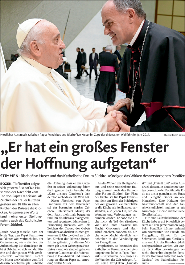 Traueranzeige von Papst Franziskus  von Dolomiten